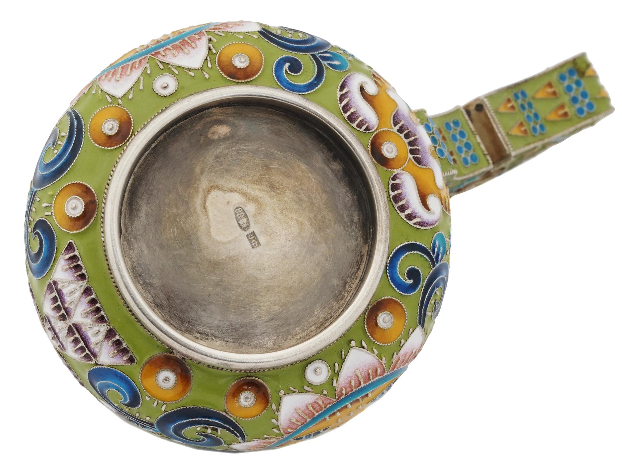 RUSSIAN GILT SILVER CLOISONNE ENAMEL KOVSH LADLE PIC-4